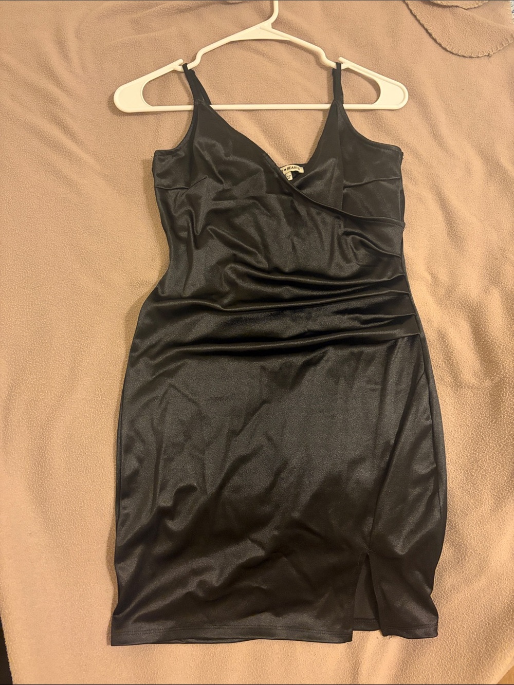 Inspired Hearts Black Satin-Effect Mini Slip Dress